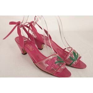Vtg Julianelli Women Pink Sandals Sling Back Low Heels 8 1/2 AA Leather Italy